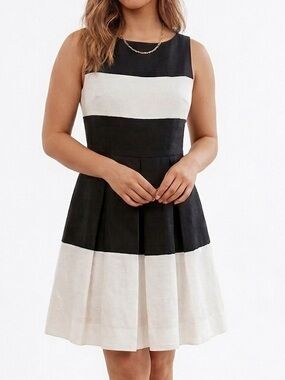 Kate Spade Gayle Black & Ivory Wide Stripe Sleeveless Fit & Flare Dress